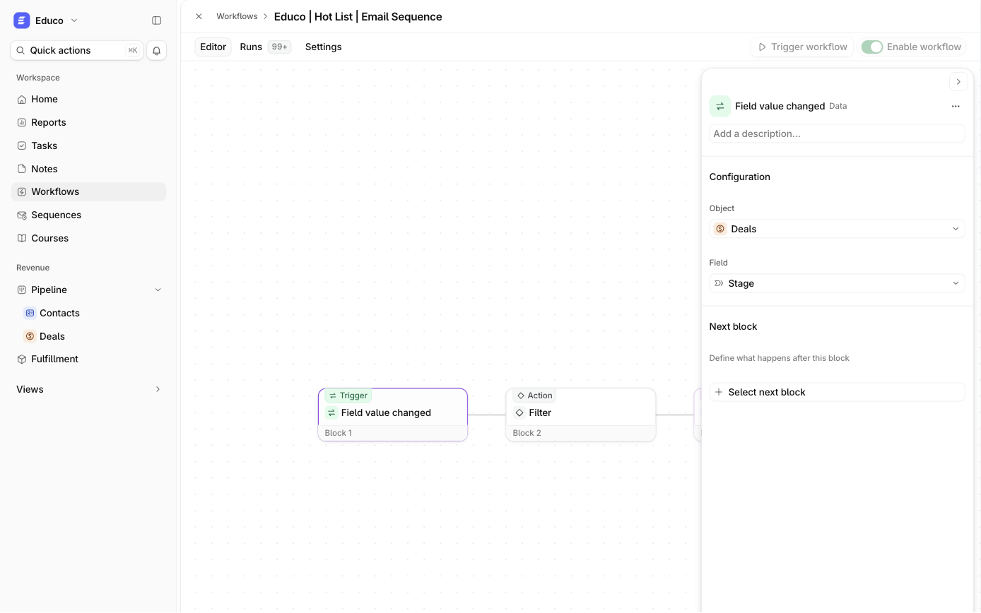 Choosing a workflow trigger in Ariyel